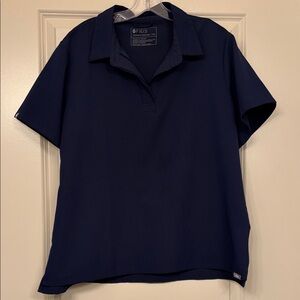 Rare…Figs Navy Short-Sleeve Polo Scrub Top